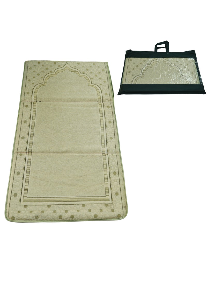Yuwell Foldable Prayer Mat with Back Support & Carrying Bag, 2-in-1 Prayer Rug Sajadah, Anti-Slip Islamic Salah Mat 110×60CM for Men & Women, Portable Ramadan & Eid Gift Beige - Image 1